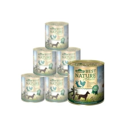 Abbildung von Dehner Best Nature Hundefutter, Nassfutter getreidefrei, für ausgewachsene Hunde, Wild / Huhn Nudeln, 6 x 800 g Dose (4.8 kg)
