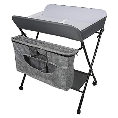 Abbildung von Wickeltisch, faltbar und tragbar, klappbar, Babyzimmer, höhenverstellbar, Wickeltisch Badewanne 2 in 1 für Babys, ab der Geburt bis 12 Monate, Grau / Weiß