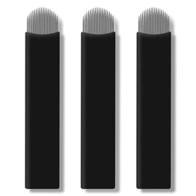 Abbildung von 50 Stück schwarze Microblading Nadeln 18U 0,18 mm Klinge Permanent Makeup Tattoo für manuellen Stift Verfügbare Größe 12U, 14U, 16U, 18U, 9F, 12F, 14F, 16F, 18F, 21F (18U)