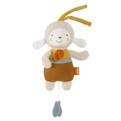 Abbildung von Fehn Mini Spieluhr Schaf fehnNATUR Kuscheltier &amp; Einschlafhilfe mit Baumwolle (kbA) Melodie &quot;Weißt du wieviel Sternlein stehen&quot; Babyspielzeug für Unterwegs Zuhause Babys Kleinkinder