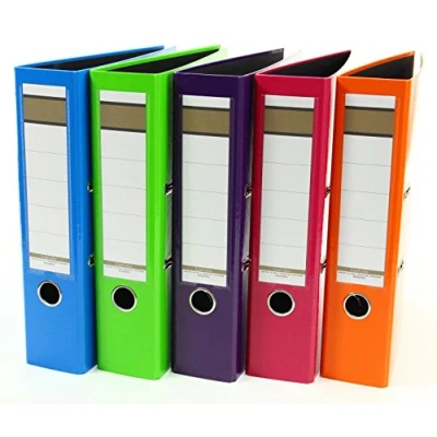 Abbildung von 5x Glanz Ordner / DIN A4 75mm breit je 1x blau, hellgrün, lila, pink, orange