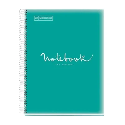 Abbildung von Miquelrius A4 Notizbuch Emotions, Notebook, 80 Blatt 90 g/m², Séyès liniert, einfarbig gestreift, mikroperforierte Spirale, Einband aus Polypropylen, 4 Löcher, Farbe Türkis