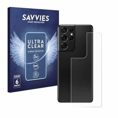 Abbildung von Savvies 6 Stück Schutzfolie für Samsung Galaxy S21 Ultra 5G (Rückseite) Displayschutz Folie Transparent