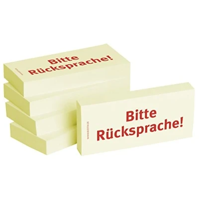 Abbildung von Bizstix Haftnotizen 75x35mm gelb &#039;Bitte Rücksprache&#039; VE=5 Blöcke