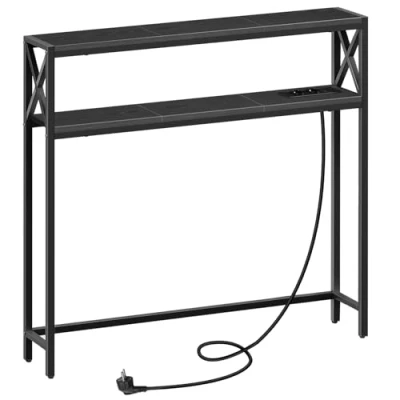 Abbildung von MAHANCRIS 100 cm 2 stöckiger Konsolentisch, Beistelltisch, mit Steckdosen und USB, Schmaler Eingangstisch, Flurtisch, Sofatisch für Flur, Wohnzimmer, Schlafzimmer, Foyer, Schwarz ACTHB115UE01