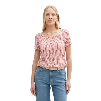 Abbildung von TOM Tailor Crinkle MIT Muster Tshirt print, Damen, Größe: XXL, Red tile minimal
