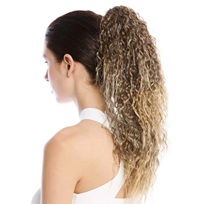 Abbildung von WIG ME UP N609 V 8T124 Haarteil Zopf Pferdeschwanz lang voluminös lockig Krepplocken gekreppt Afro Kinks Braun Goldblond Mix 45 cm