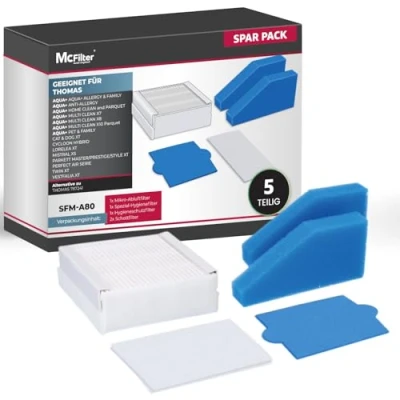 Abbildung von McFilter Filter Set 5 teilig, Hygienefilter Abluftfilter passend für THOMAS AQUA+ PET &amp;, FAMILY ALLERGY &amp; MULTI CLEAN, Alternative Filterset 99 (787241)
