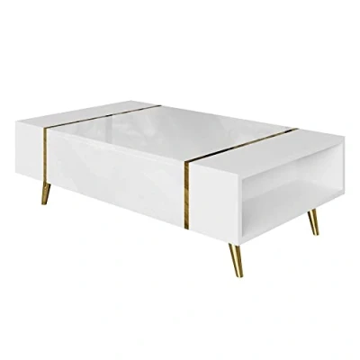 Abbildung von Lookway Couchtisch ONYX auf goldenen Beinen Hochglanz