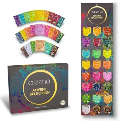 Abbildung von Creano Bio Tee Adventskalender Geschenkset 24 Teebeutel in herrlichen Sorten bestehend aus Kräutertee, Früchtetee, Gewürztee &amp; echte Teemischungen