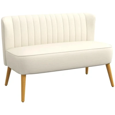 Abbildung von HOMCOM 2 Sitzer Zweisitzer, Loveseat mit Leinenoptik, Doppelsofa Holzbeine, Set 1 Teile, Cremeweiß 117 x 56,5 77 cm