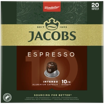 Abbildung von Jacobs Kaffeekapseln Espresso Intenso, Intensität 10 von 12, 20 Nespresso®* kompatible Kapseln für Getränke