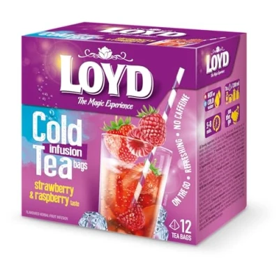Abbildung von LOYD® Eistee Erdbeere Himbeere 1 Box x 12 Teebeutel 30g Ice Tea Strawberry Raspberry Aromatisiert Obst Frucht Früchte Fruit Sommerliche Eisteevariante