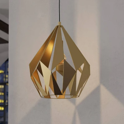 Abbildung von Eglo 43815 Hängeleuchte CARLTON Stahl goldfarben E27 1X40W H:110cm Ø38.5cm dimmbar