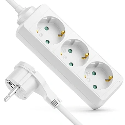 Abbildung von deleyCON 3 Fach Steckdosenleiste mit Flachstecker Stromleiste für Innenbereich 5m Kabel Flachkontakt Stecker Robustes Kunststoffgehäuse Weiß