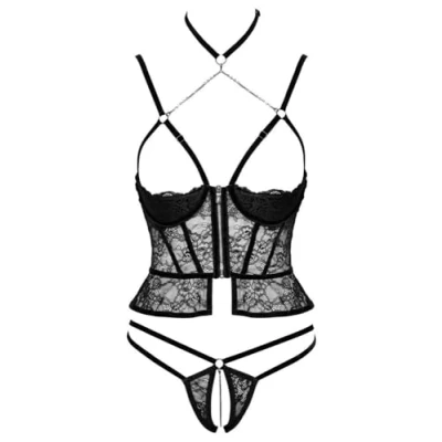 Abbildung von Hebe plus Slip ouvert aus weicher Stretch Spitze mit Samtdetails