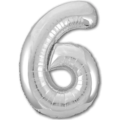 Abbildung von Luftballon 6. Geburtstag Zahl 6 Silber XXL Riesen Folienballon 100cm Geburtstagsdeko Ballon Deko zum Geburtstag. Fliegt mit Helium.