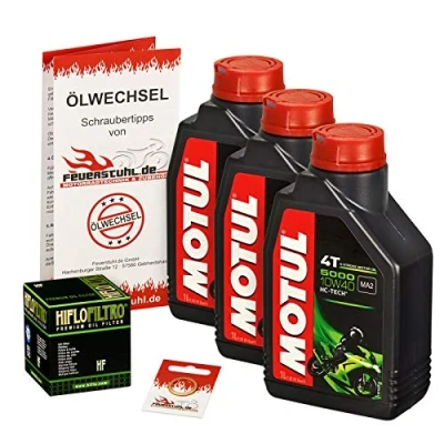 Abbildung von Motul 10W 40 Öl + HiFlo Ölfilter für Kawasaki GPZ 500 S, 88 93, EX500A Ölwechselset inkl. Motoröl, Filter, Dichtring