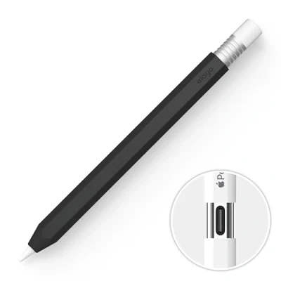 Abbildung von elago Klassische Hülle Kompatibel mit Apple Pencil (USB C) Hülle, Dauerhaftes Silikon, Klassisches Design, Magnetischer Aufladung (Schwarz)