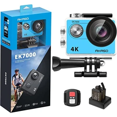 Abbildung von AKASO Action Cam EK7000 4K30FPS Kamera 170 Weitwinkel HD Unterwasserkamera 20MP WiFi wasserdichte Sport 2 Zoll LCD Bildschirm mit Batterien (Blau)