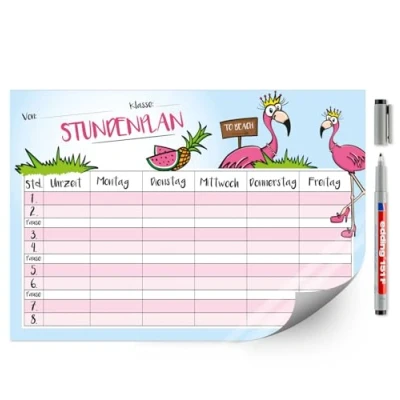 Abbildung von younikat Stundenplan abwischbar selbstklebend I Flamingo inkl. Stift wiederbeschreibbar Schulanfang dv546
