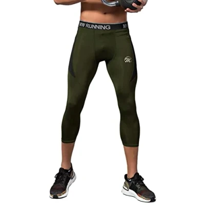 Abbildung von MEETWEE Kompressionshose Herren, 3/4 Laufhosen Sport Leggings Atmungsaktiv Funktionsunterhose Tights Unterhose grün, XL