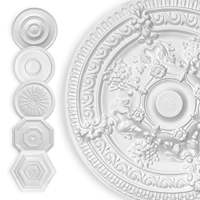 Abbildung von Hexim Wanddekoobjekt Chrysanthem 70cm (HEXIM Stuckrosette aus EPS Styropor weiß Deckenrosette weiß, Zierelement, Stuck (Hexim) Wanddeko Wohnzimmer Decke Polystyrol)