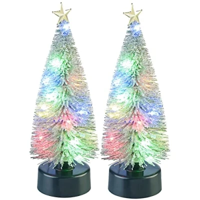 Abbildung von infactory 2er Set Bunte LED Weihnachtsbäume mit Batteriebetrieb, 25 cm hoch (Weihnachtsbaum)