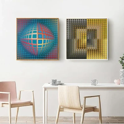 Abbildung von KEYGEM Victor Vasarely Poster Optische visuelle Malerei Leinwand Wandkunst Drucke für Zuhause Wanddekoration Bild 50x50cmx2 Kein Rahmen