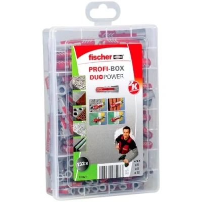 Abbildung von fischer Profi Box DuoPower, Dübelbox mit 132 Dübeln (60 Stk. 6 x 30, 60 8 40, 12 10 50), Universaldübel, praktisches Set, Dübelkiste für Heimwerker &amp; Profis, ohne Schrauben