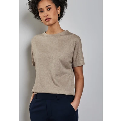 Abbildung von Street One Glitzerndes Tshirt basic, Damen, Größe: 40, Beige