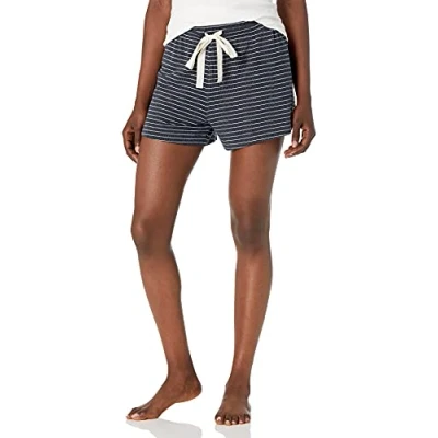 Abbildung von Amazon Essentials Damen Leichte Lounge Pyjamashorts aus Terry Frottee, Marineblau Weiß Ministreifen, XL