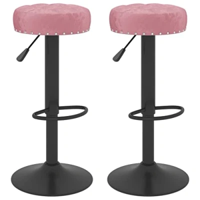 Abbildung von vidaXL 2X Barhocker Drehbar Höhenverstellbar Küchenhocker Barstuhl Tresenhocker Thekenhocker Tresenstuhl Bistrohocker Bar Stuhl Hocker Rosa Samt