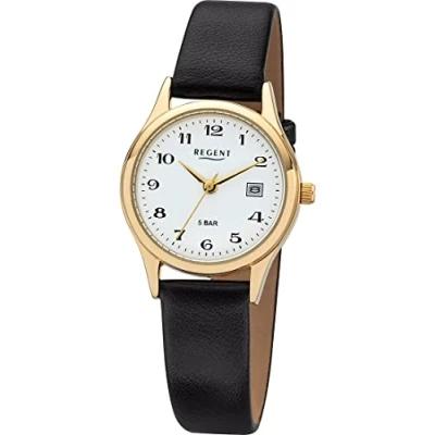 Abbildung von Regent F 835 Damenuhr Goldfarben mit Lederband