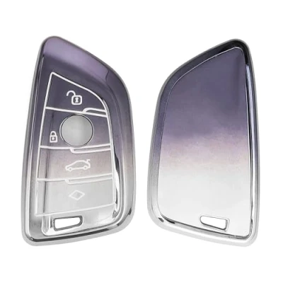 Abbildung von kwmobile Autoschlüssel Hülle kompatibel mit BMW 3 Tasten Smart Key Schlüsselhülle Silikon Cover Dunkelgrau Silber
