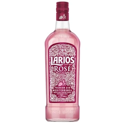 Abbildung von Larios Rosé Premium Gin mediterraner mit fruchtig süßem Erdbeergeschmack perfekt für Longdrinks und Cocktails 37.5 % vol 700 ml