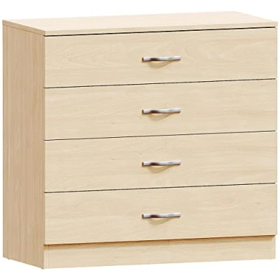 Abbildung von Vida Designs Kommode aus Kiefernholz, 4 Schubladen mit Metallgriffen und Führungen, einzigartiger Schubladenhalter gegen Durchbiegen, Schlafzimmermöbel Riano, Kiefer, 72x36x75