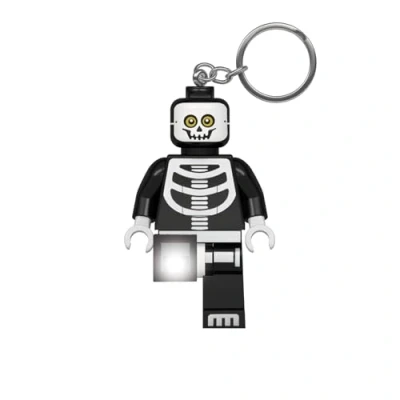 Abbildung von Lego Iconic Skeleton Schlüsselanhänger mit LED Taschenlampe Spielzeuggeschenke für Kinder 76 mm große Figur (KE23H) 2 CR2025 Batterien enthalten