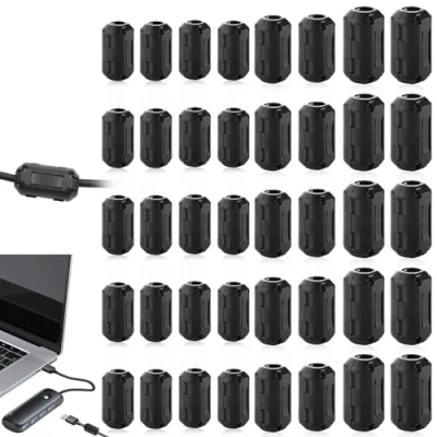 Abbildung von Ferritkerne für Kabel, 40 Stück Entstörfilter Ferritfilter, Ferrit Ringkern Klappferrit, Aufsteckbarer Ferritring Kabel RFI, EMI, 3,5mm 5mm 7mm 9mm, Schwarz