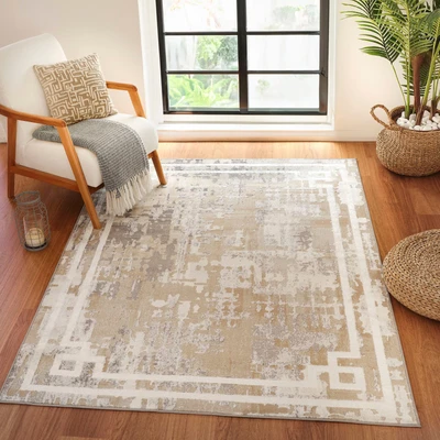 Abbildung von Surya Taza Teppich Läufer modern Abstrakt Design in Marmor Optik für Wohnzimmer, Esszimmer, Schlafzimmer groß, weicher Kurzflor 80x150cmTeppich Beige, Grau und Elfenbein