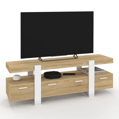 Abbildung von TV Möbel 140 cm PHOENIX mit Schubladen aus Holz und Weiß IDMarket