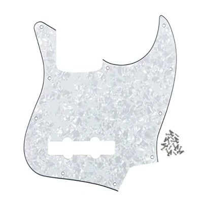 Abbildung von FLEOR 10 Loch JB Bass Pickguard 4Ply Scratch Plate ohne Truss Rod Notch für Standard 4 Saiter Modell Bassgitarre, Weiße Perle