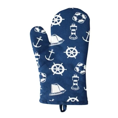 Abbildung von Sea Club Ofenhandschuh Maritim Küche Baumwolle, gesteppt blau/weiß