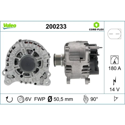 Abbildung von VALEO 200233 Lichtmaschine 14V 180A VOLKSWAGEN: Crafter 30 35 Bus, Transporter 5 Kastenwagen, SKODA: Superb II Kombi