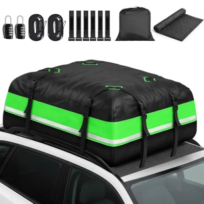 Abbildung von Autodachbox 15 Cubic, 1000D Wasserdicht Oxford Dachbox, 425 L Dachbox mit Anti Rutsch Matte und 6 Schwerlastgurten, Faltbare Weich Dachtasche Auto für Reisen Gepäcktransport, Autos, Vans, SUVs