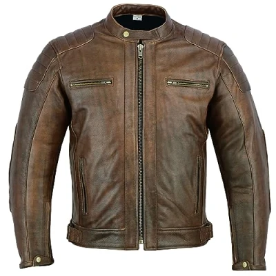 Abbildung von Texpeed Motorrad lederjacke herren mit protektoren Braun Winter/Sommer Gesteppt echtleder Bikerjacke original biker rüstung gepanzert (EN 1621 1) Schutz XXL