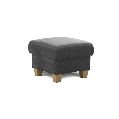 Abbildung von Cavadore Hocker Wisconsin / Sofa Hocker, Sitzhocker, bzw. Fußbank mit Stauraum im Landhausstil Holzfüße in Buche Mikrofaser Lederoptik Größe: 58 x 45 cm (BxHxT) Farbe:Grau