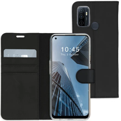 Abbildung von Oppo A53 Hülle Kunstleder Accezz Klapphülle Handyhülle Schwarz