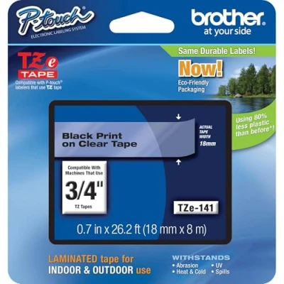 Abbildung von Brother Schriftbandkassette 18mm farblos/schwarz TZE141