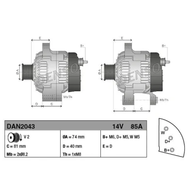 Abbildung von DENSO DAN2043 Lichtmaschine 14V 85A